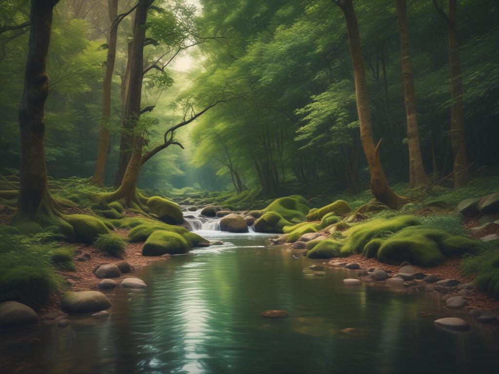 a tranquil image of a gentle stream flowing through a