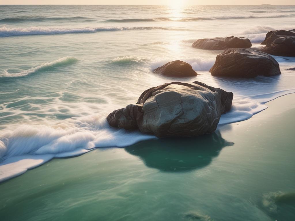 a calming image of a jade toned beach with gentle