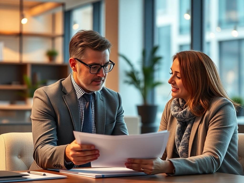 A close up shot of a financial consultant reviewing documents