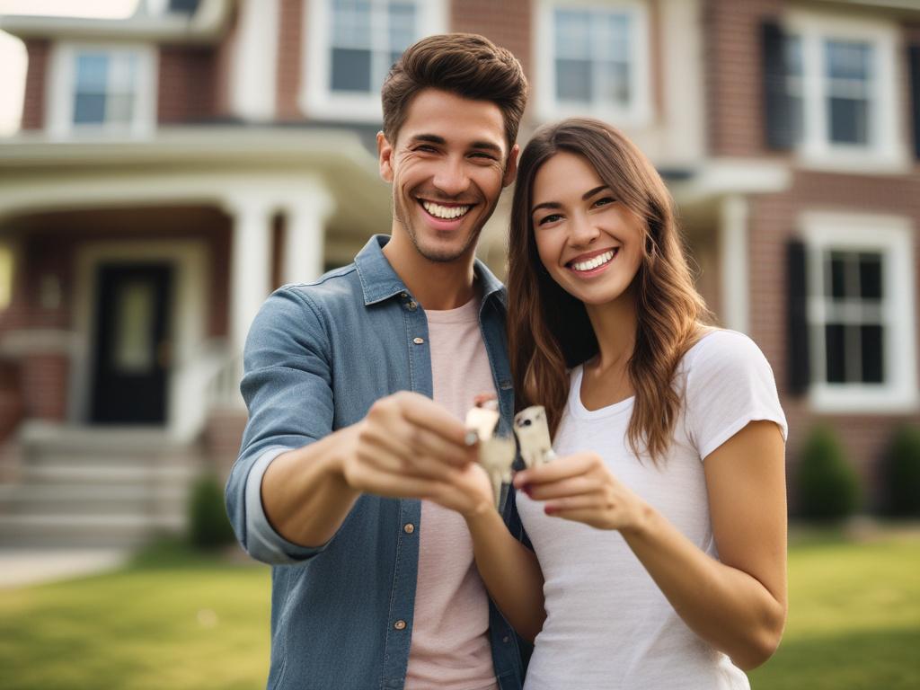 A close up shot of a young couple holding keys