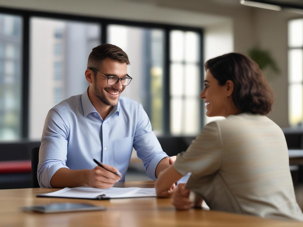 A close up of a smiling consultant engaging with a