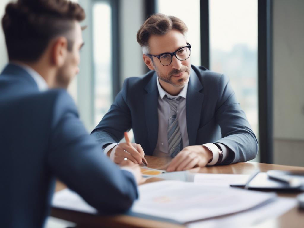 A close up shot of a knowledgeable advisor pointing at