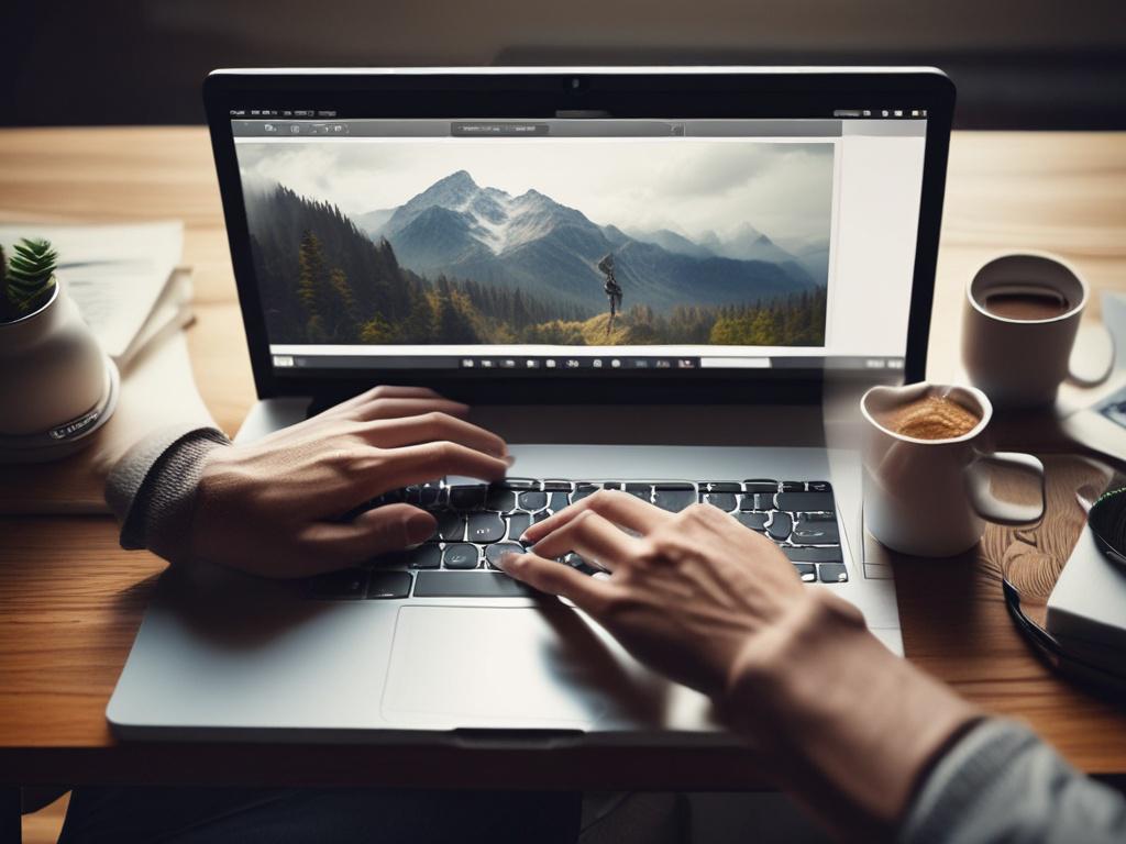 A close up image of hands typing on a laptop,