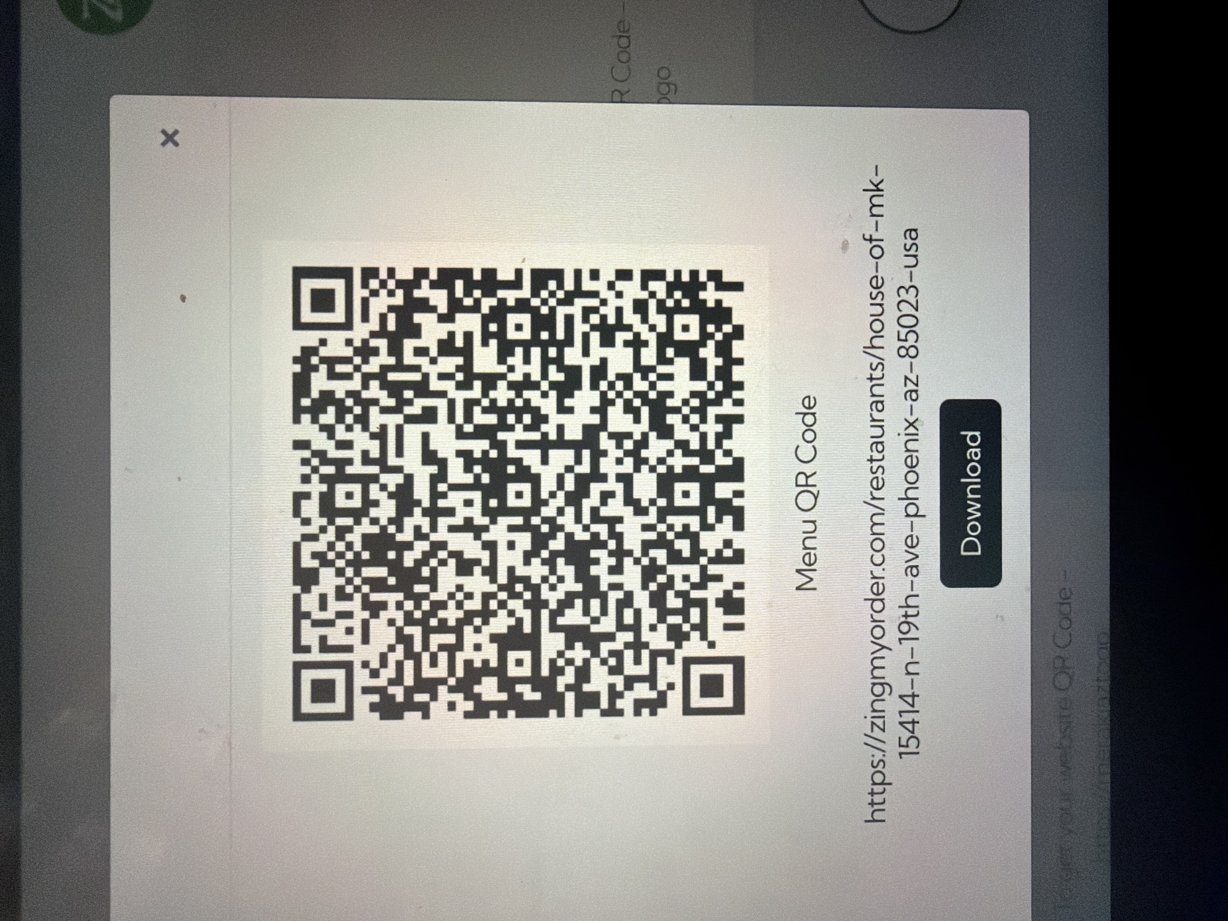 Menu QR Code for ordering