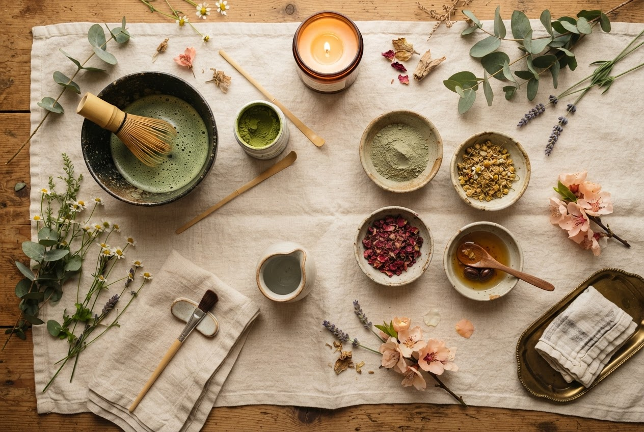 Matcha preparation with botanical mask ingredients
