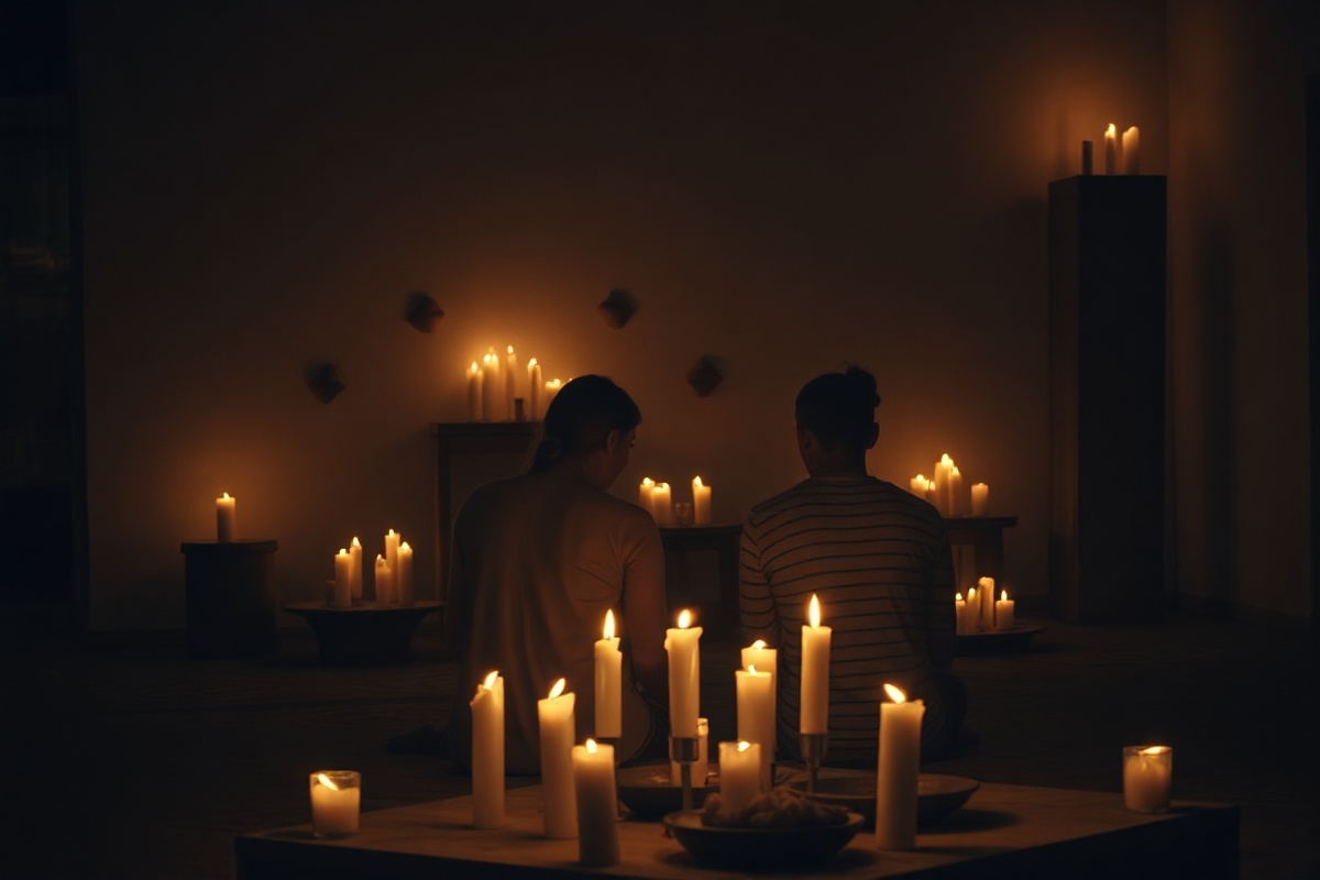 People gathered in candlelit space