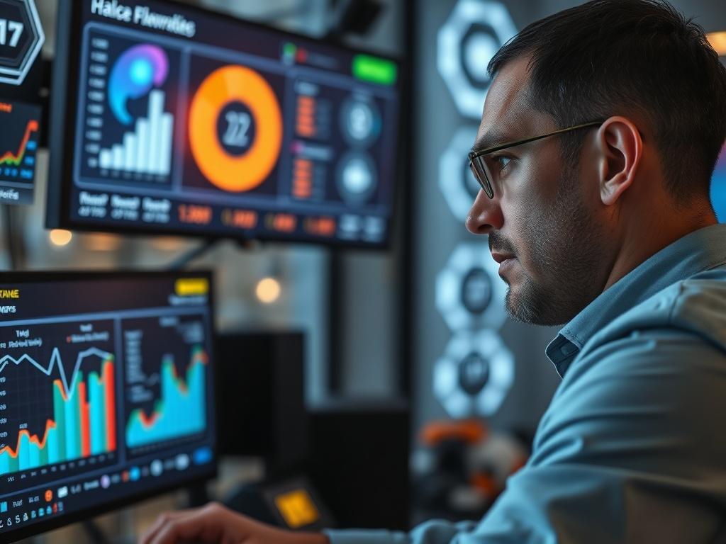 An individual examining a digital dashboard displaying analytics and gap