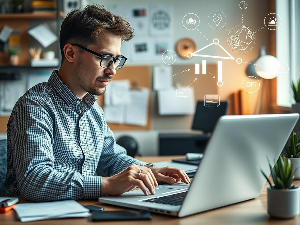 A hyper realistic image capturing a content strategist at work,