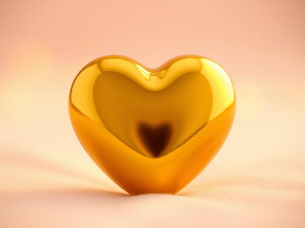 A close-up shot of a golden heart-shaped object on a soft, radiant background that symbolizes love and generosity. The heart should be the only subject in the image, glowing warmly, with soft light reflecting off its surface. The colors should evoke a sense of warmth and care, with the background being a gentle gradient that complements the heart's golden hue, ensuring the focus remains on the heart.