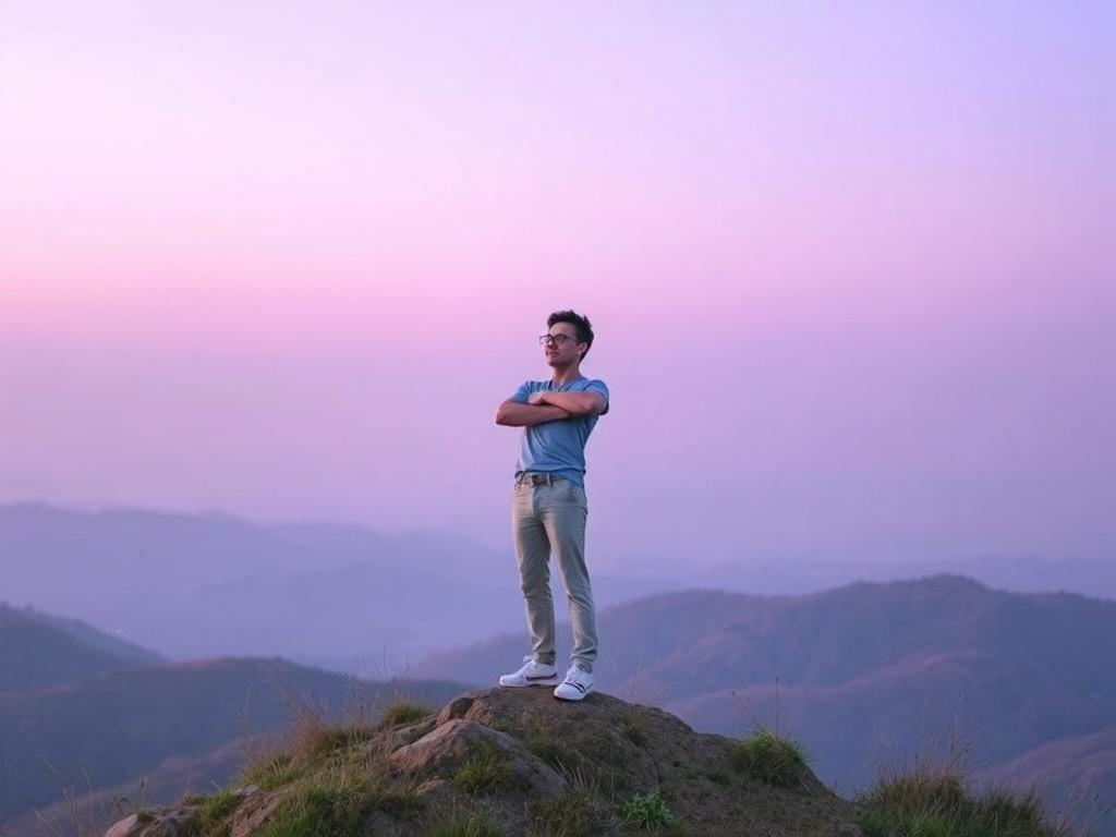 A serene setting with a confident individual standing tall on