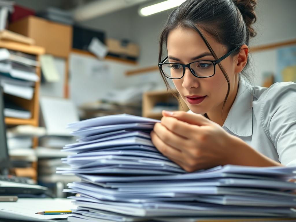 A close up image of a billing professional sorting through