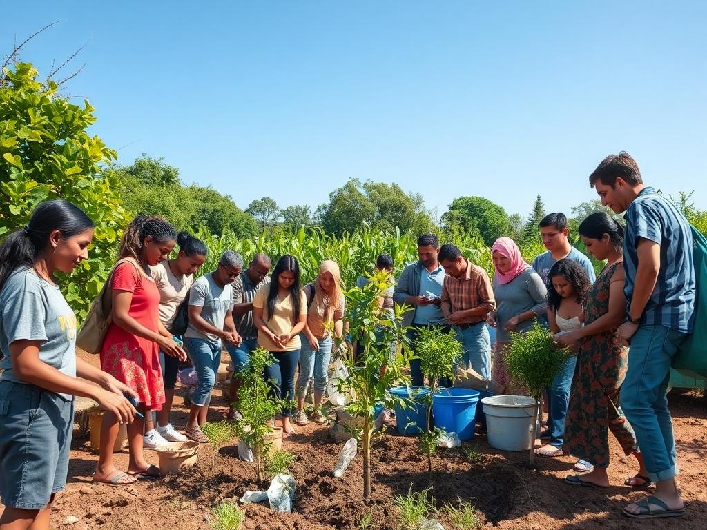 A vibrant outdoor scene showcasing a community gathering focused on