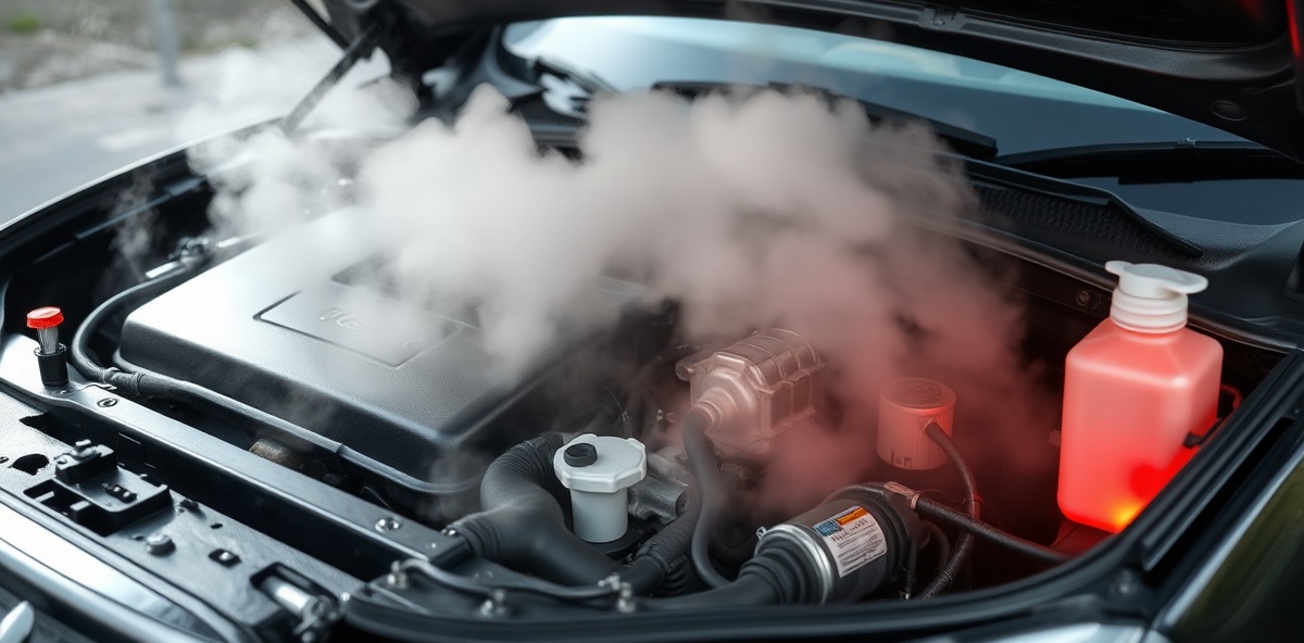 Overheating car engine with steam