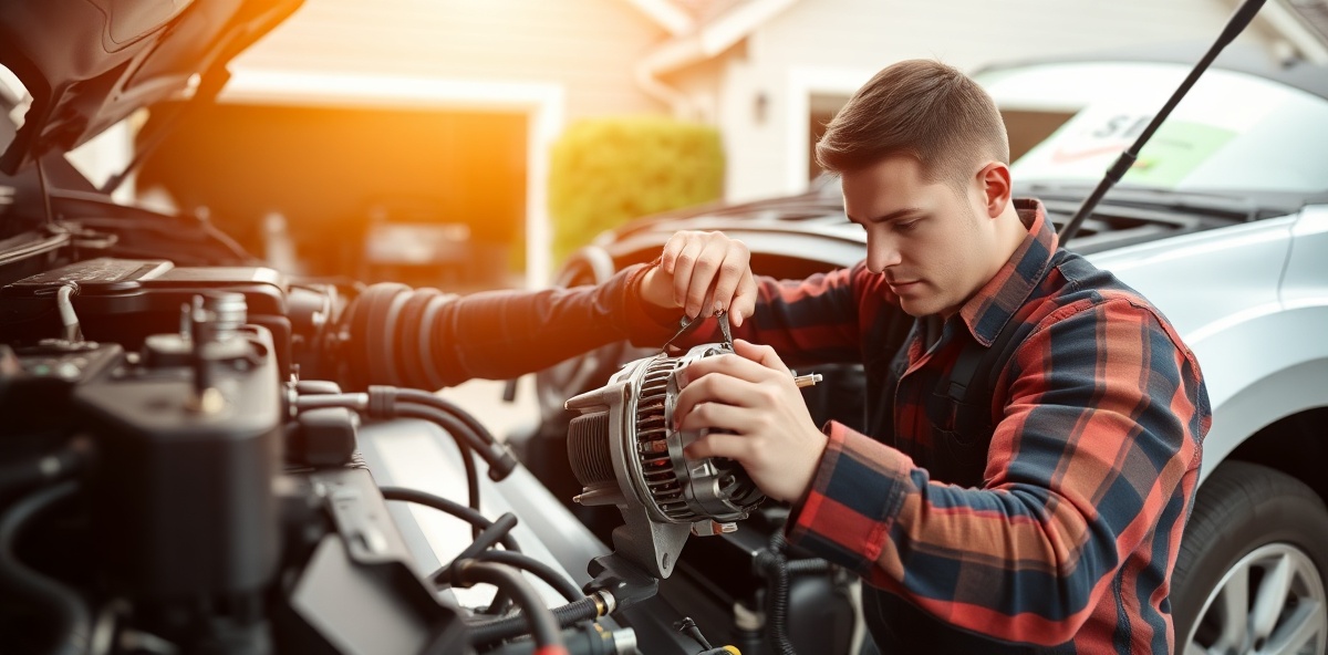 Mobile mechanic replacing vehicle alternator