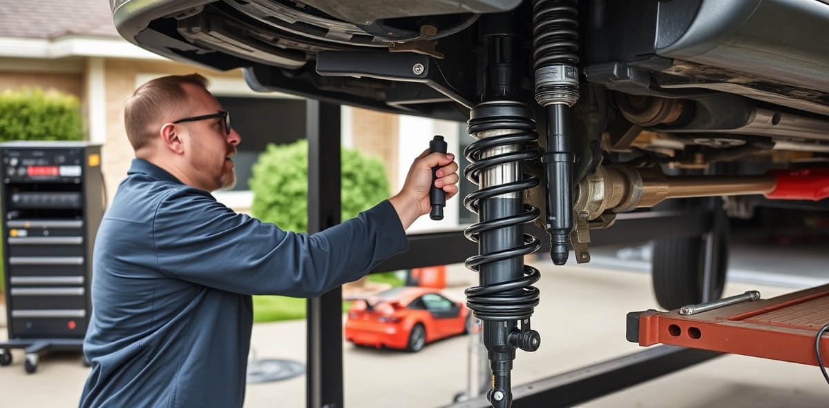 Mobile mechanic servicing vehicle suspension system