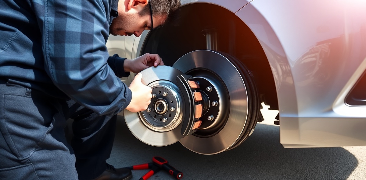 Mobile mechanic replacing brake pads and rotors