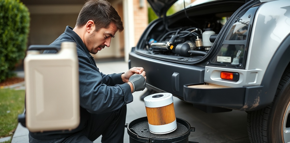 Mobile mechanic performing oil change service