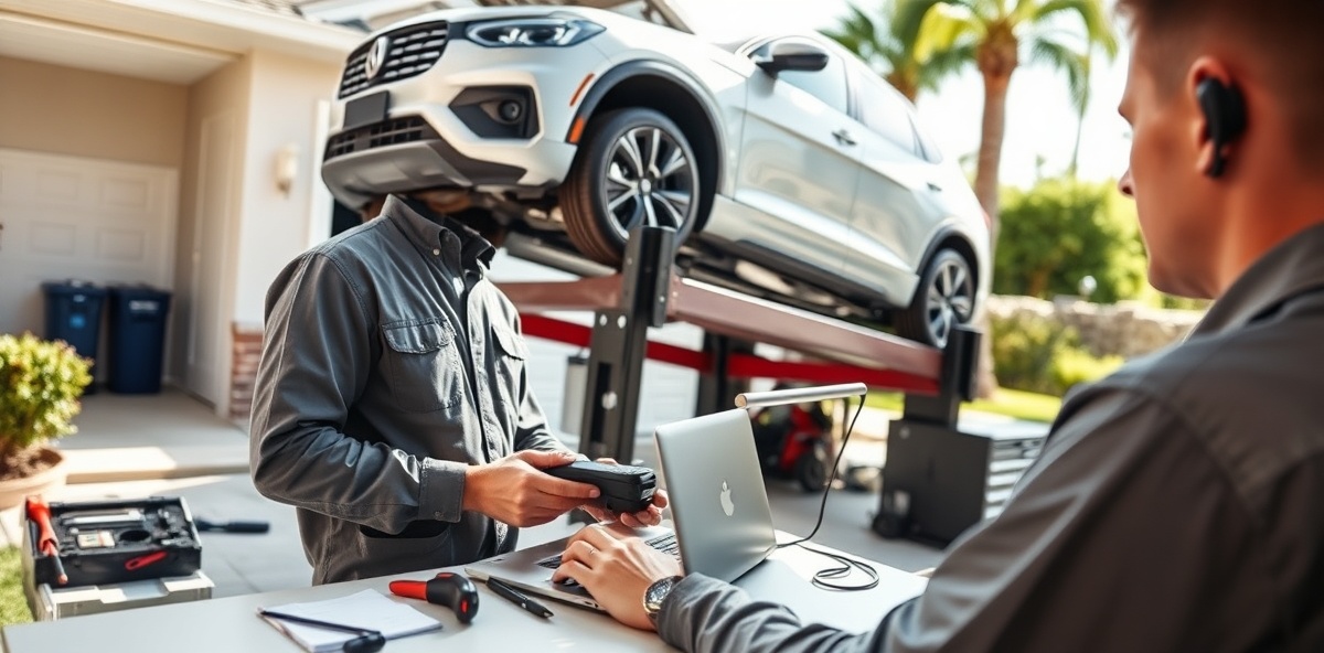 Mobile mechanic performing vehicle diagnostics using diagnostic scanner