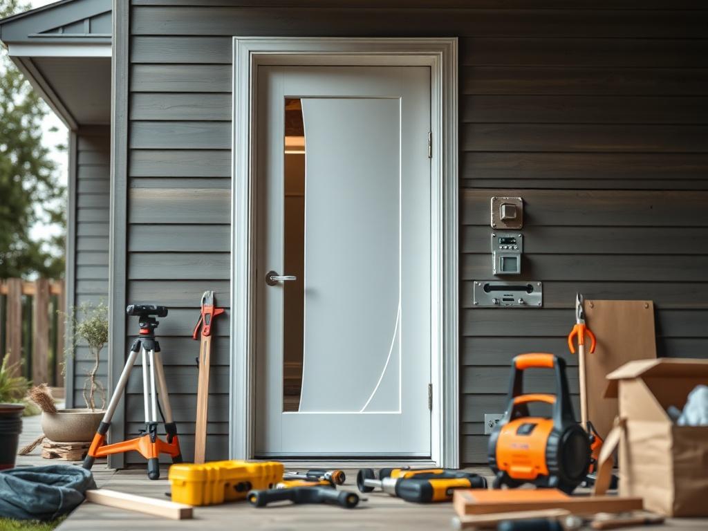 A close up shot of a new door being installed
