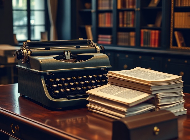 Vintage typewriter and manuscripts