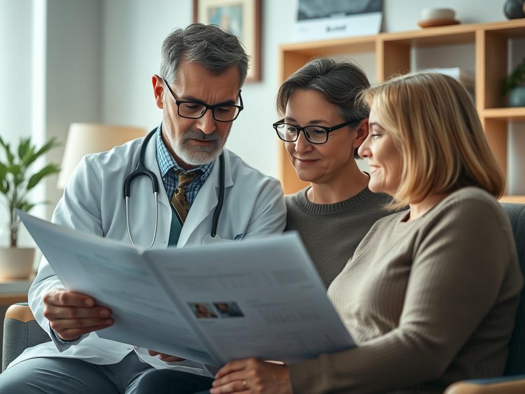A close up shot of a patient and oncologist reviewing
