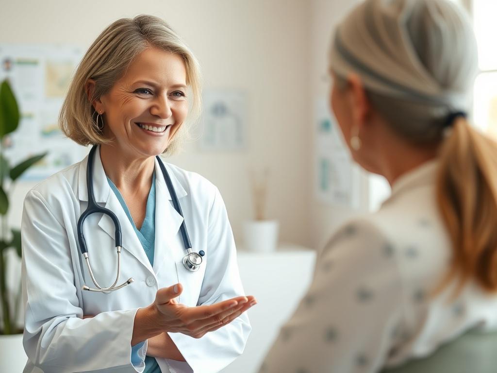 A close up shot of a compassionate oncologist discussing treatment