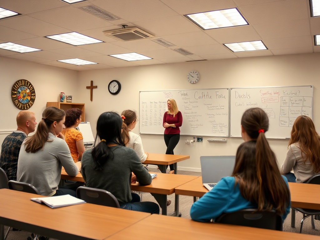 Professional educational classroom with Christian atmosphere