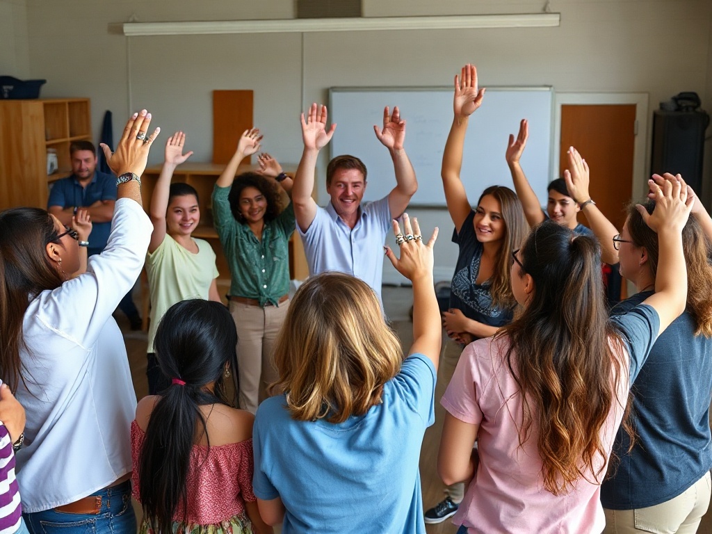 Diverse students and mentors in collaborative learning environment
