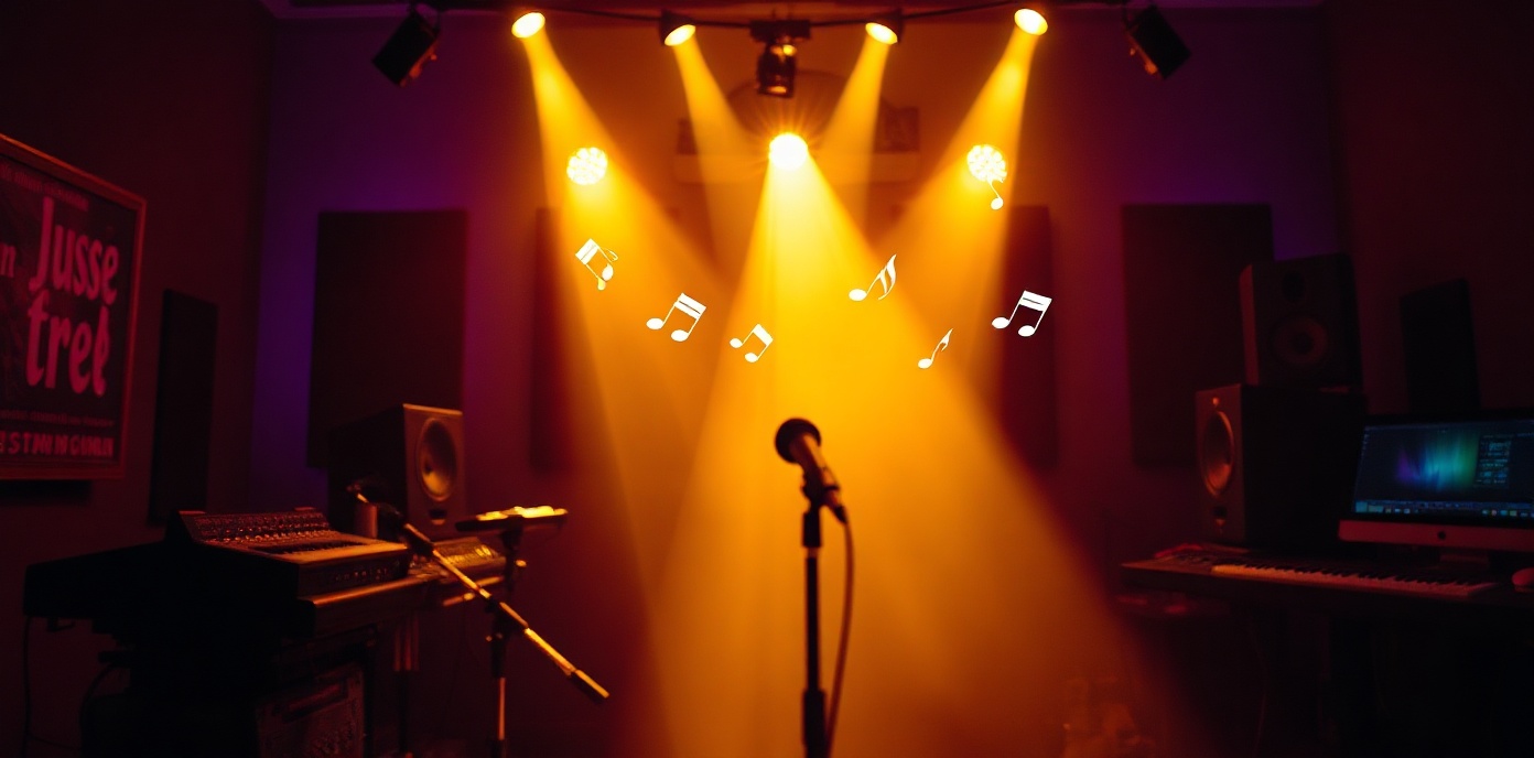 Professional gospel music studio with warm golden lighting