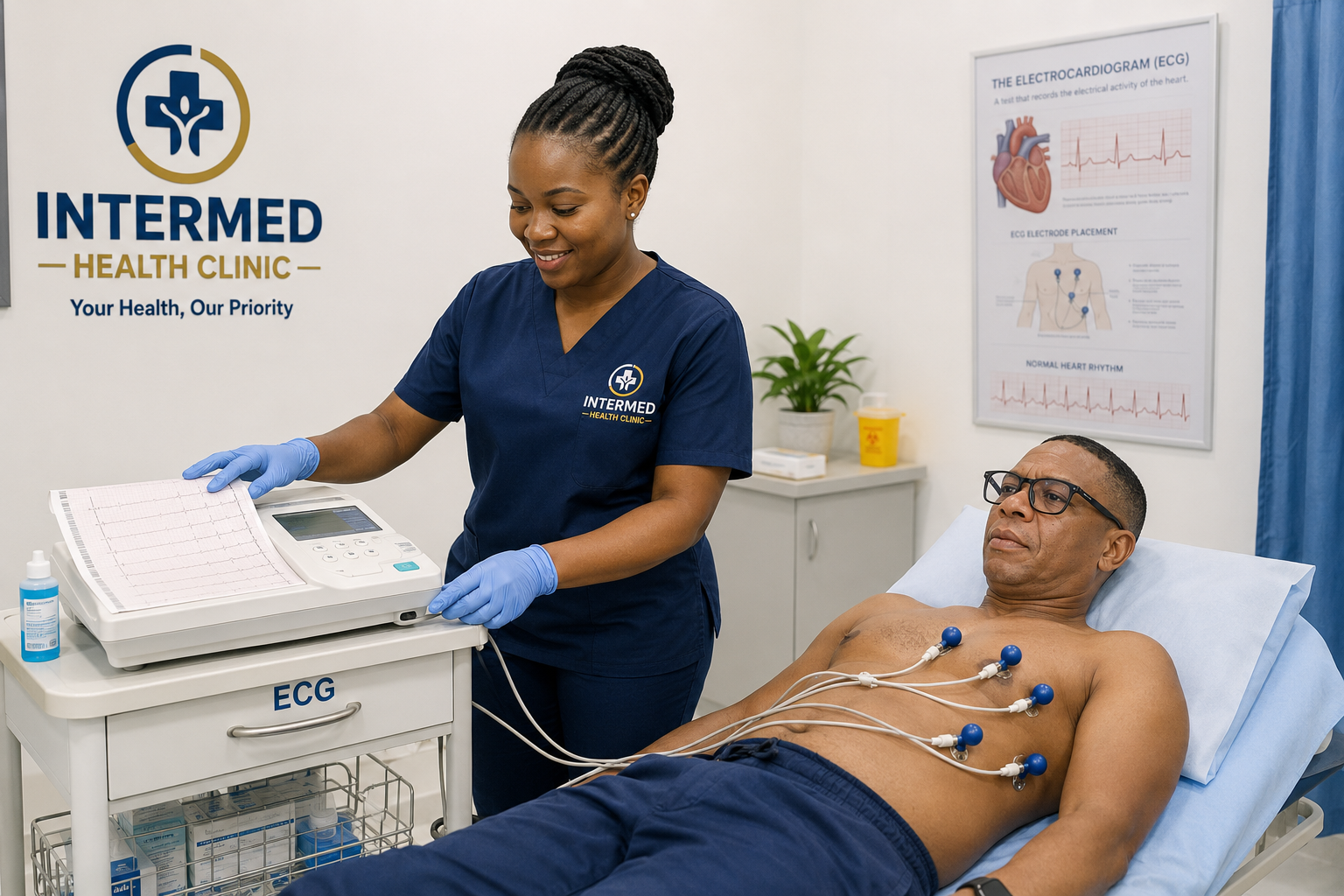Healthcare professional performing ECG electrocardiogram test