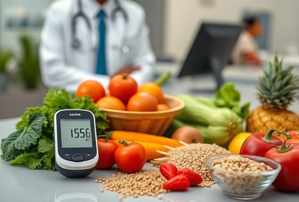Diabetes management with blood glucose monitoring and healthy nutrition