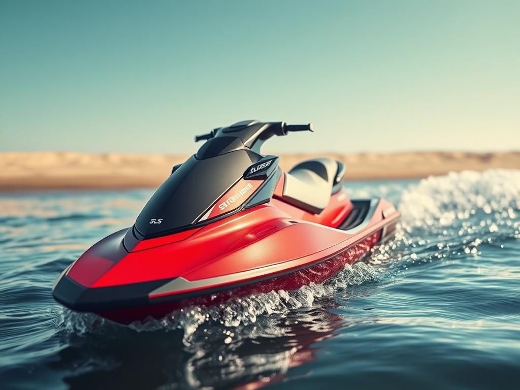 **AI Image Generation Prompt:**

Create a realistic high-resolution photo of the SLS Surf Ski, showcasing its sleek design and high-performance features. The composition should be simple and clear, with the surf ski positioned dynamically in the foreground, angled slightly to highlight its streamlined shape and contours. The ski should be depicted in a vibrant custom color, emphasizing its craftsmanship. 

The background should consist of a serene ocean scene, with gentle waves lapping against a sandy shore