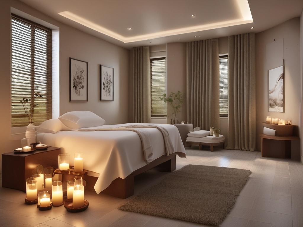 An inviting spa room with soft lighting and calming decor