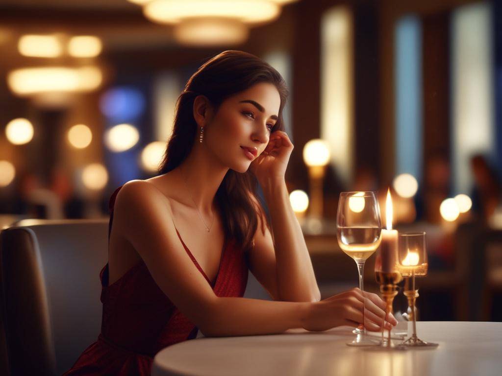 A beautiful woman in elegant evening wear, sitting gracefully at
