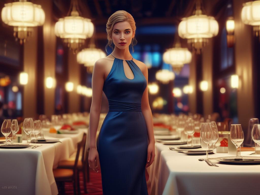 A beautifully dressed elegant companion standing confidently in a sophisticated