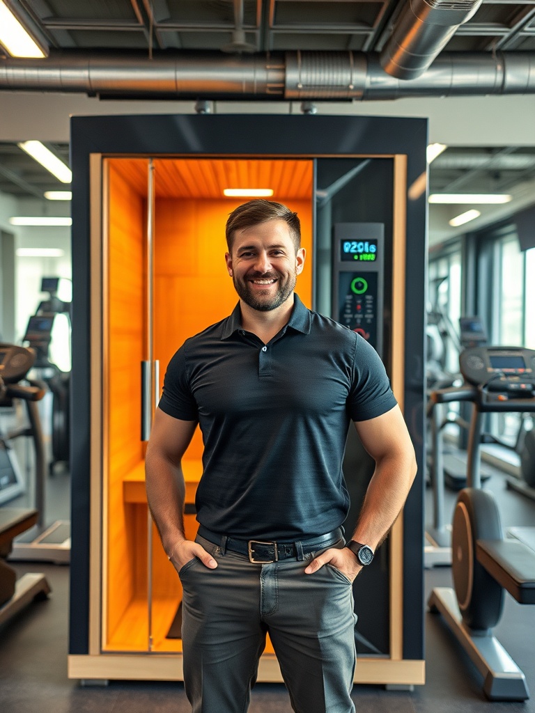 Gym owner with commercial sauna installation