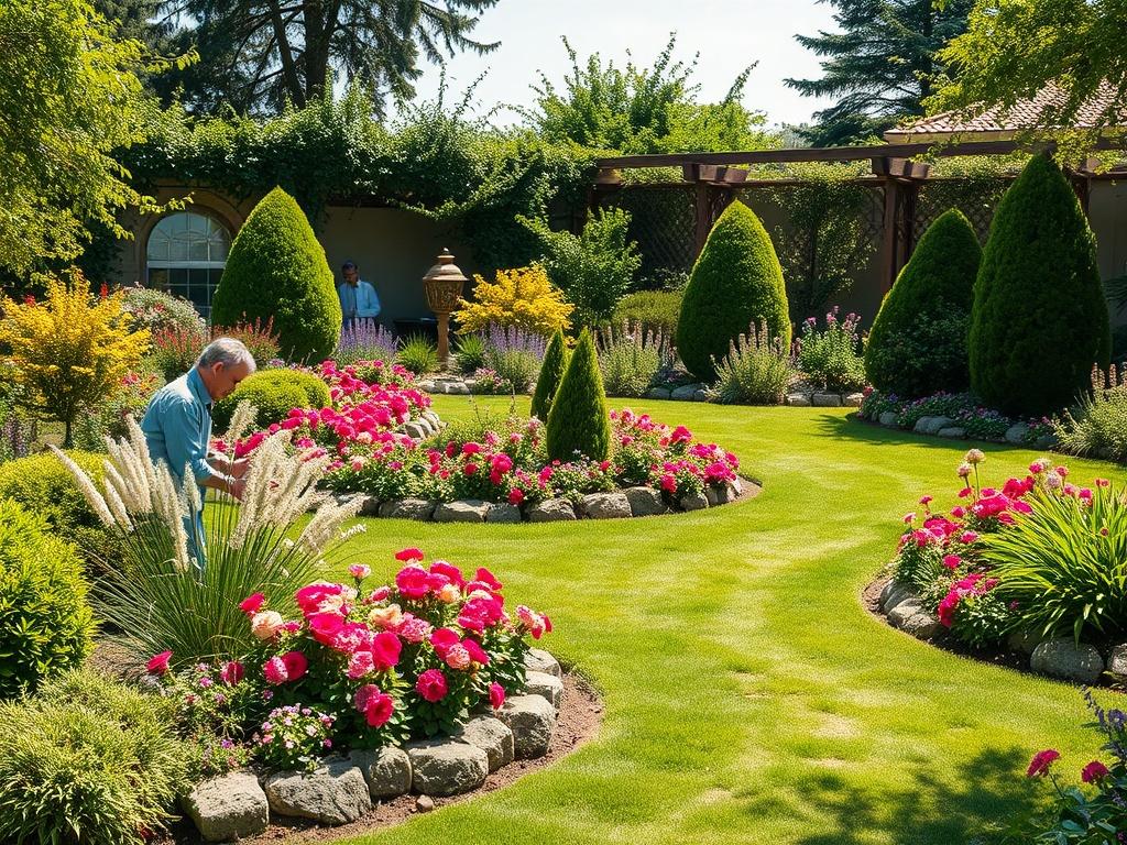 A realistic high resolution of a beautiful landscaped garden featuring