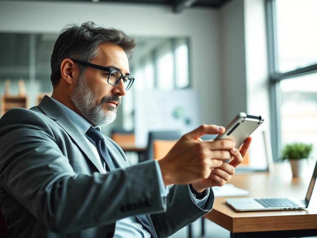 A close up shot of a focused business consultant analyzing