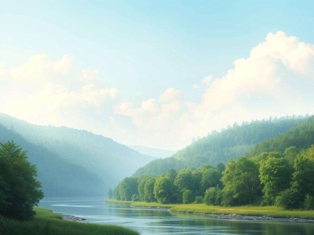 A serene, high resolution image of a peaceful landscape with