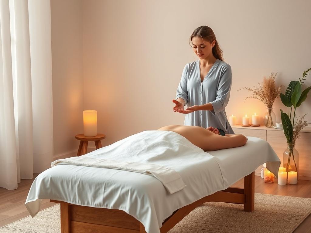 A calming image of a serene room with soft lighting,