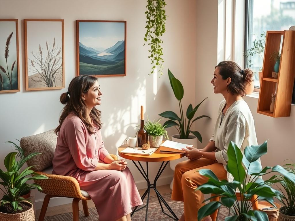 An inviting setting of a cozy consultation space, where a