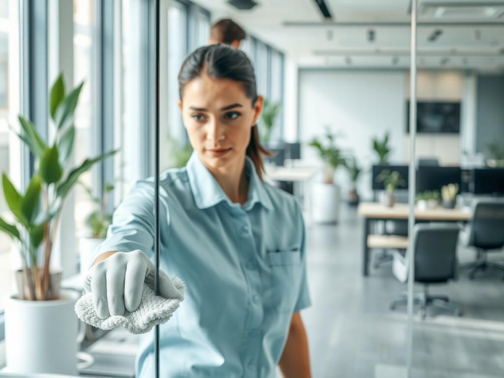 A close up shot of a professional cleaner diligently working