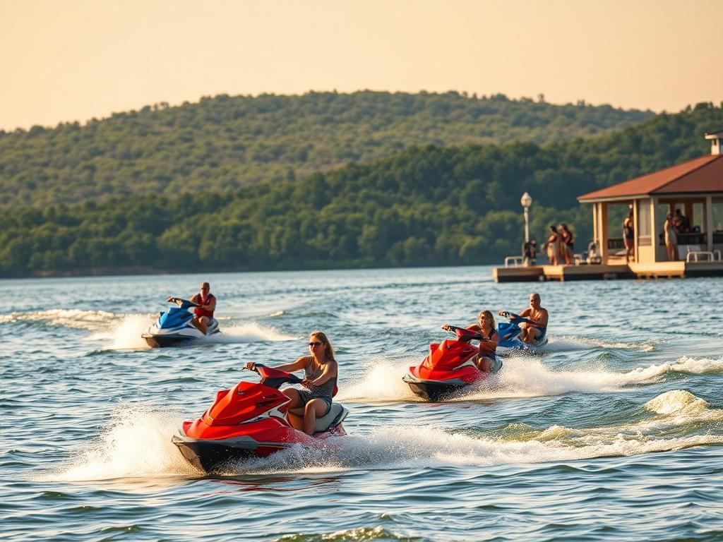 An action packed scene of guests enjoying boat and jet