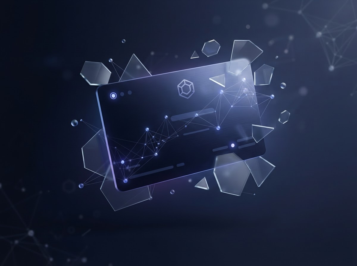 Abstract browser wallet interface surrounded by connected Web3 network nodes