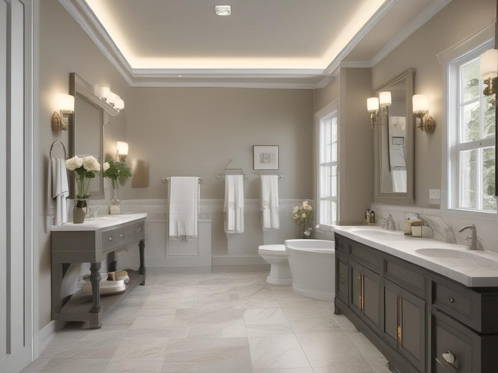 elegant bathroom, remodel, luxurious design, modern fixtures