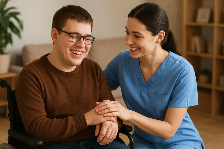 Disability support professional providing compassionate care