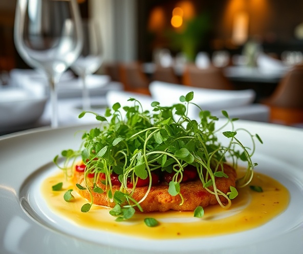 Microgreens plated at fine dining restaurant