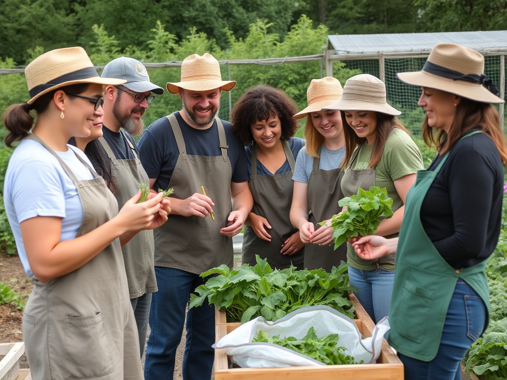 Community volunteers and farm workers collaborating on the mission