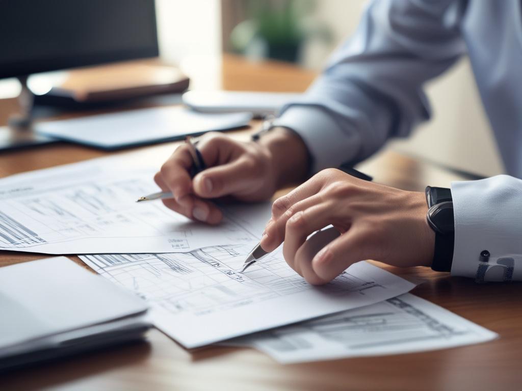 close up of a business professional analyzing a strategic planning