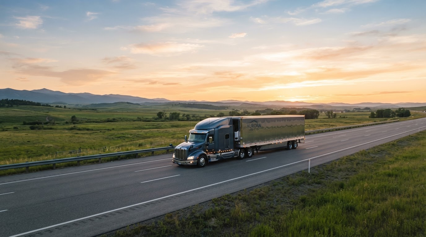 Semi truck on an open highway at golden hour